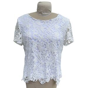 Calvin Klein Women’s Lace Top Lined Short Sleeve Sz. 14 Feminine